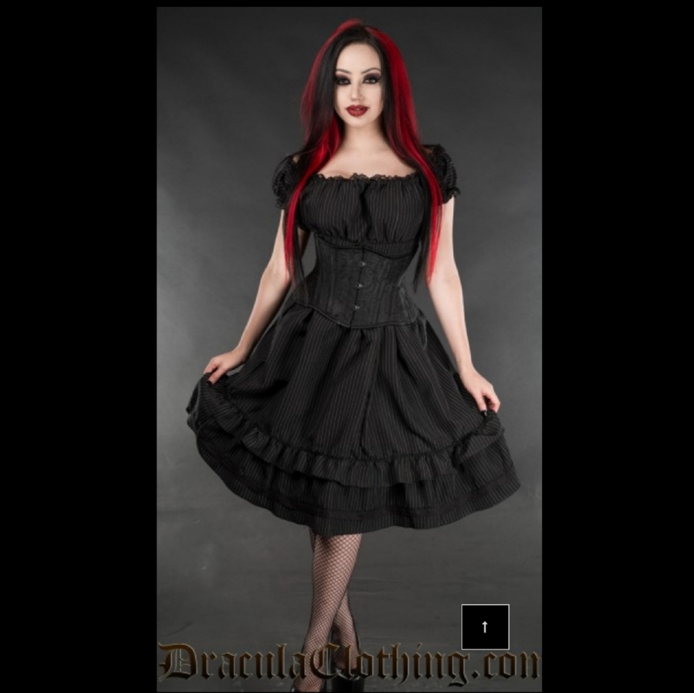 Gothic Black Midi Dress with Elastic Waist
